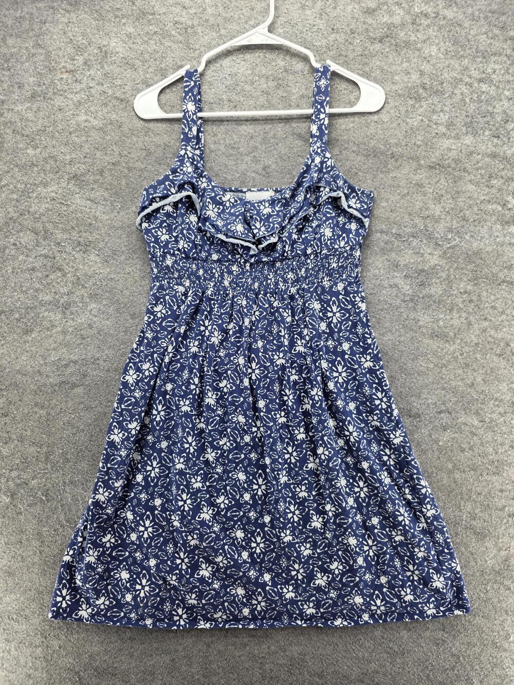 LOFT Dress Womens S Blue Short Sundress Strappy Scoop Neck Smocked Ruffle